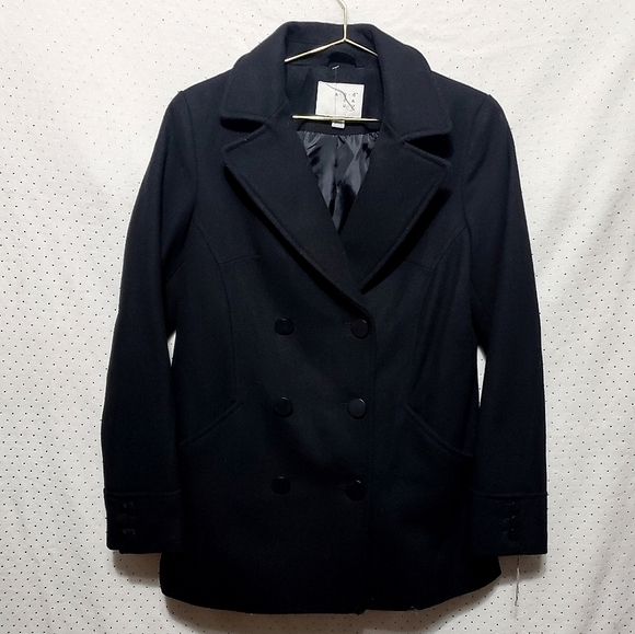 Wool Blend Modern Black Pea Coat * NWT * Sz S - Picture 3 of 7